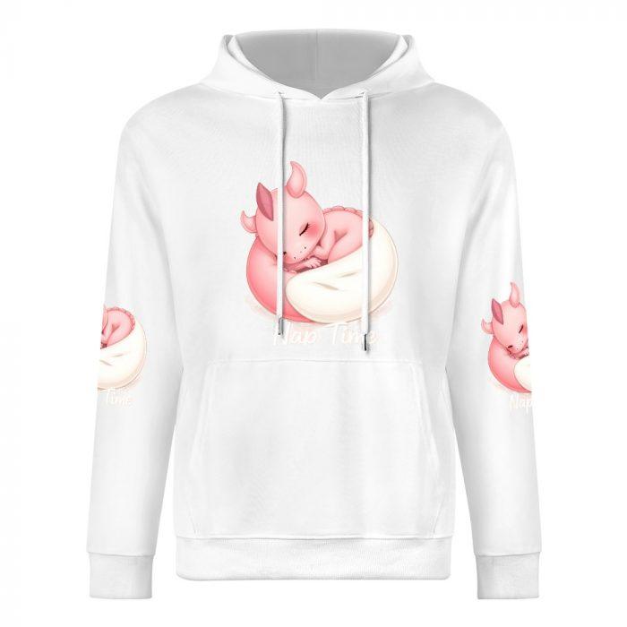 Nap Time Pink Dragon Hoodie – Cute Fantasy Hoodie with Sleeping Dragon Sleeve Print