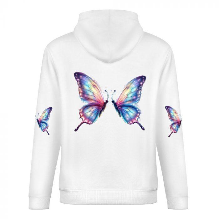 Rainbow Butterfly Hoodie – White Hoodie with Colorful Butterfly Chest and Sleeve Print - Image 6