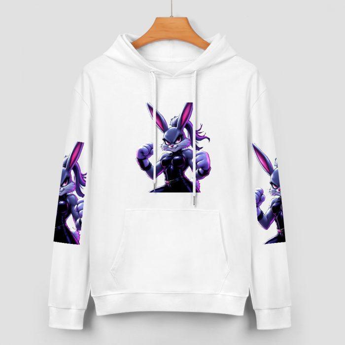 Dark Bunny Brawler Hoodie – White Combat Bunny Streetwear - Image 2