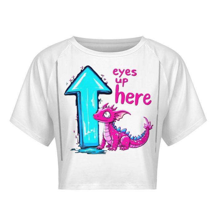 Eyes Up Here Crop – Pink Dragon Flirt Tee with Arrow Graphic - Image 3