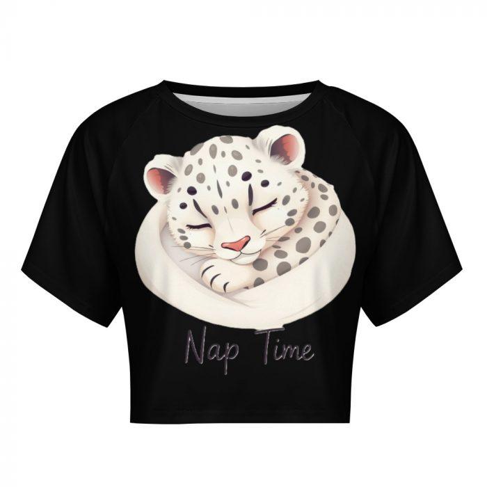 Nap Time Snow Leopard Crop Top – Cute Relaxed Fit Animal Graphic Tee for Women - Image 8
