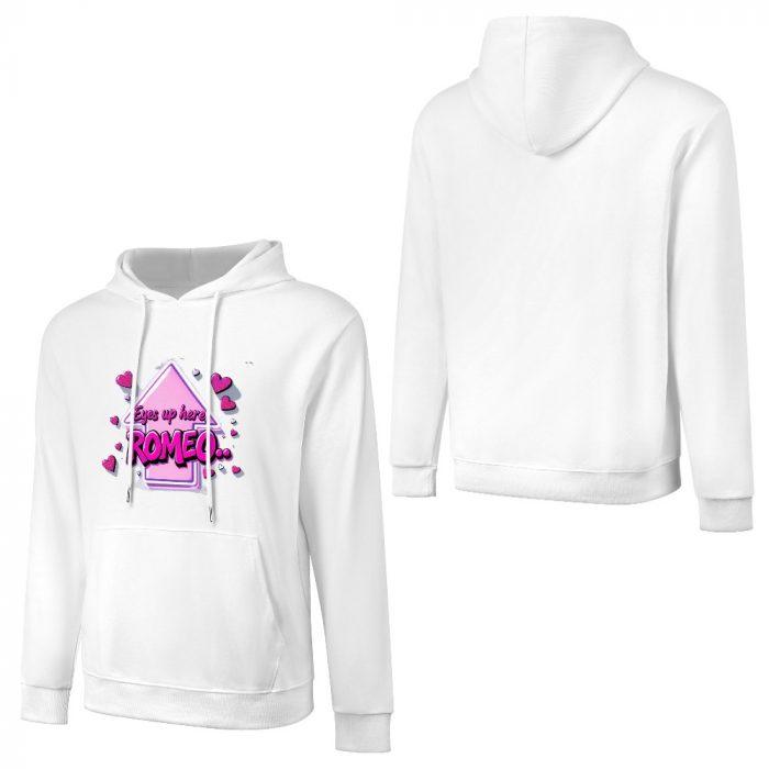Eyes Up Here Romeo Hoodie – Flirty Hoodie with Pink Arrow Graphic and Heart Detail - Image 5