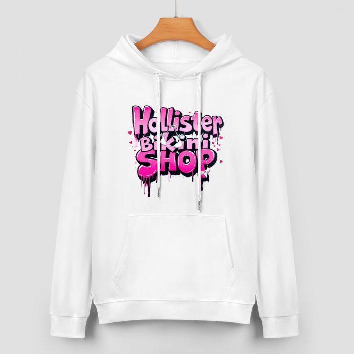 Hollister Bikini Shop Hoodie – Graffiti Style Logo Hoodie with Pink Drip Text - Image 2