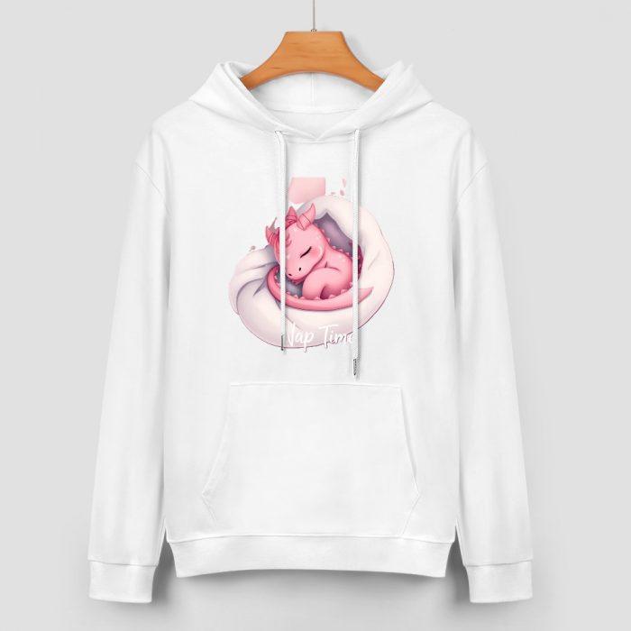 Nap Time Pink Dragon Hoodie – Graffiti Heart Soft Girl Hoodie with Sleeping Dragon - Image 2