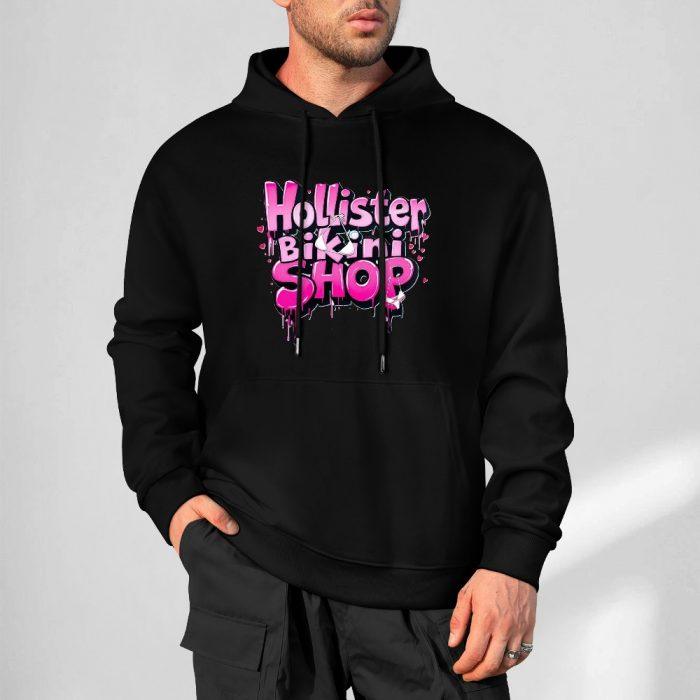 Hollister Bikini Shop Hoodie – Black Hoodie with Pink Graffiti-Style Beach Shop Logo - Image 5