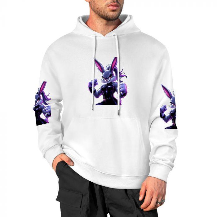 Bad Bunny Hoodie – White Hoodie with Bold Purple Street Bunny Graphic - Image 3