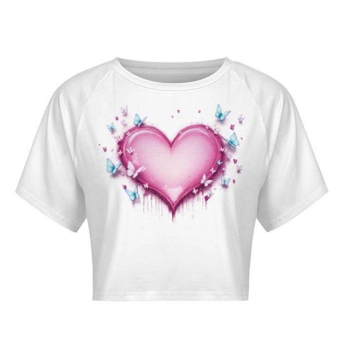 Glow-Up Butterfly Heart Crop – Pink Drip & Blue Wings Tee - Image 3
