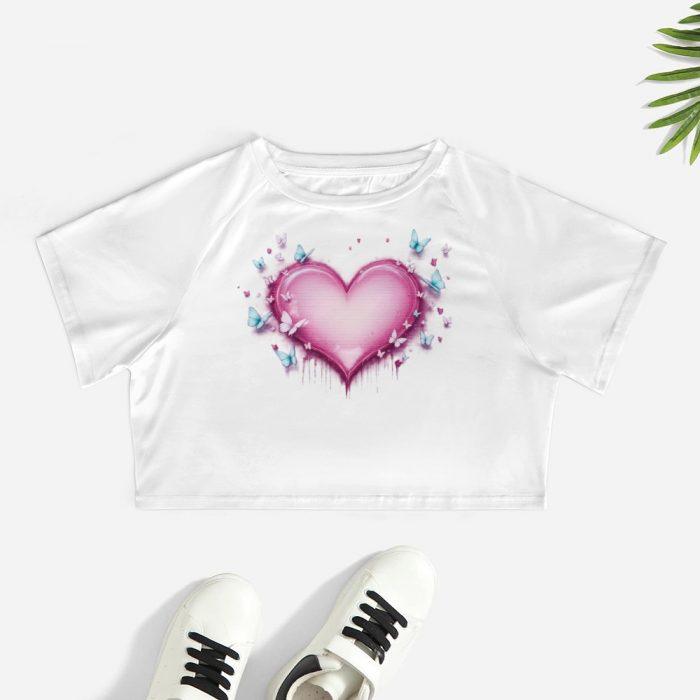 Glow-Up Butterfly Heart Crop – Pink Drip & Blue Wings Tee - Image 2