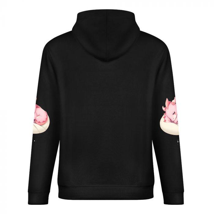 Nap Time Dragon Hoodie – Black Hoodie with Sleeping Pink Dragon and Pillow Sleeve Prints - Image 6