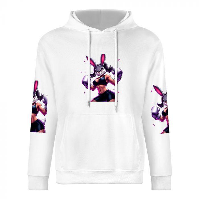 Purple Fighter Bunny Hoodie – Bold Cartoon Bunny Girl Hoodie with Sleeve Prints