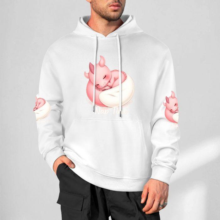 Nap Time Pink Dragon Hoodie – Cute Fantasy Hoodie with Sleeping Dragon Sleeve Print - Image 4