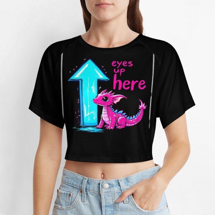 Eyes Up Here Crop – Pink Dragon Flirt Tee with Arrow Graphic - Image 6