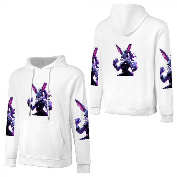 Dark Bunny Brawler Hoodie – White Combat Bunny Streetwear - Image 5