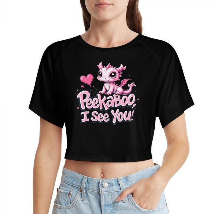 Peekaboo I See You! Pink Baby Dragon Crop Tee - Image 10