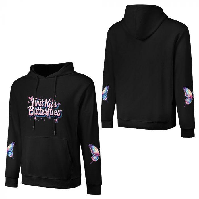 First Kiss Butterflies Hoodie – Black Hoodie with Colorful Butterfly Sleeves and Dreamy Logo - Image 3